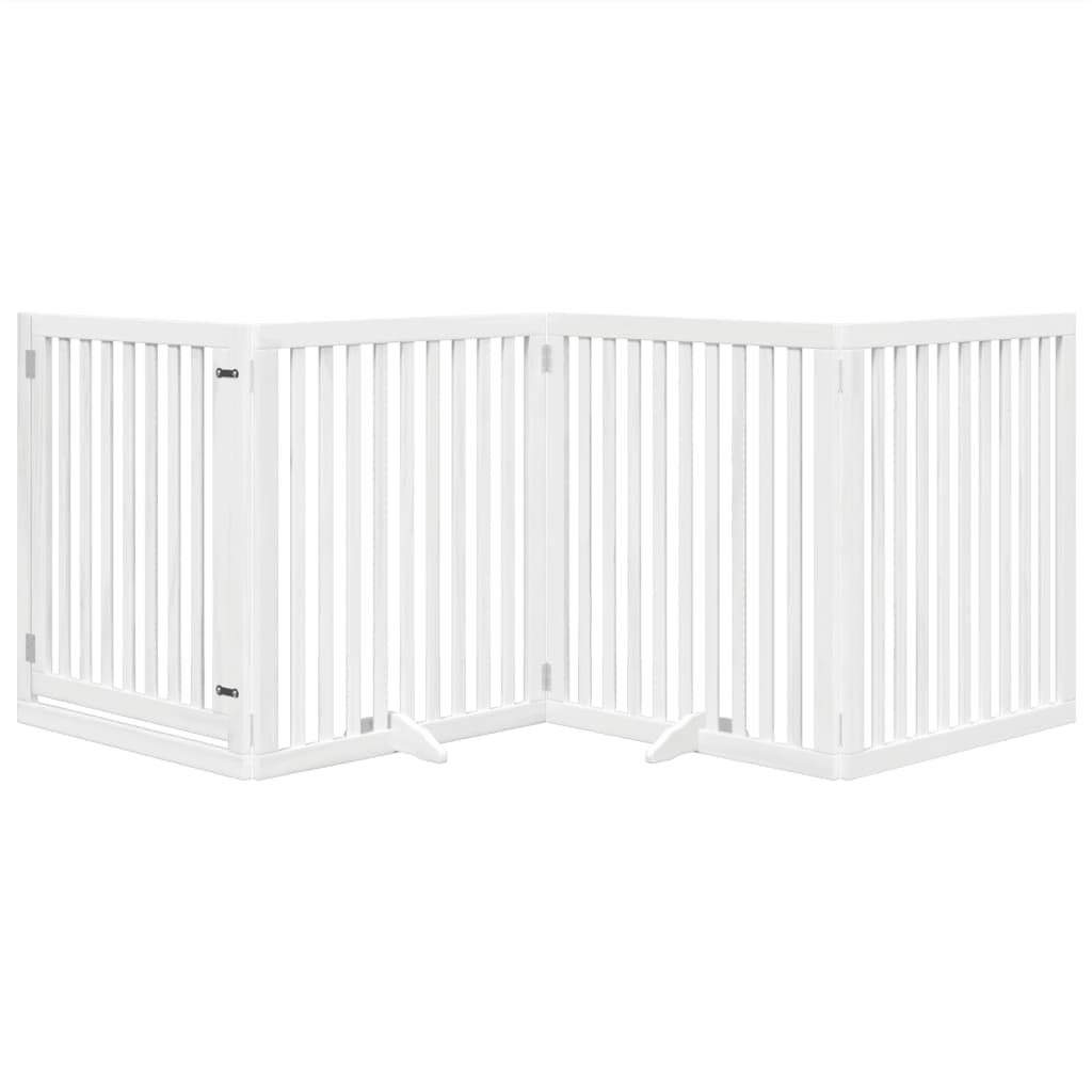 vidaXL Hondenhek inklapbaar met deur 4 panelen 320 cm populierhout wit