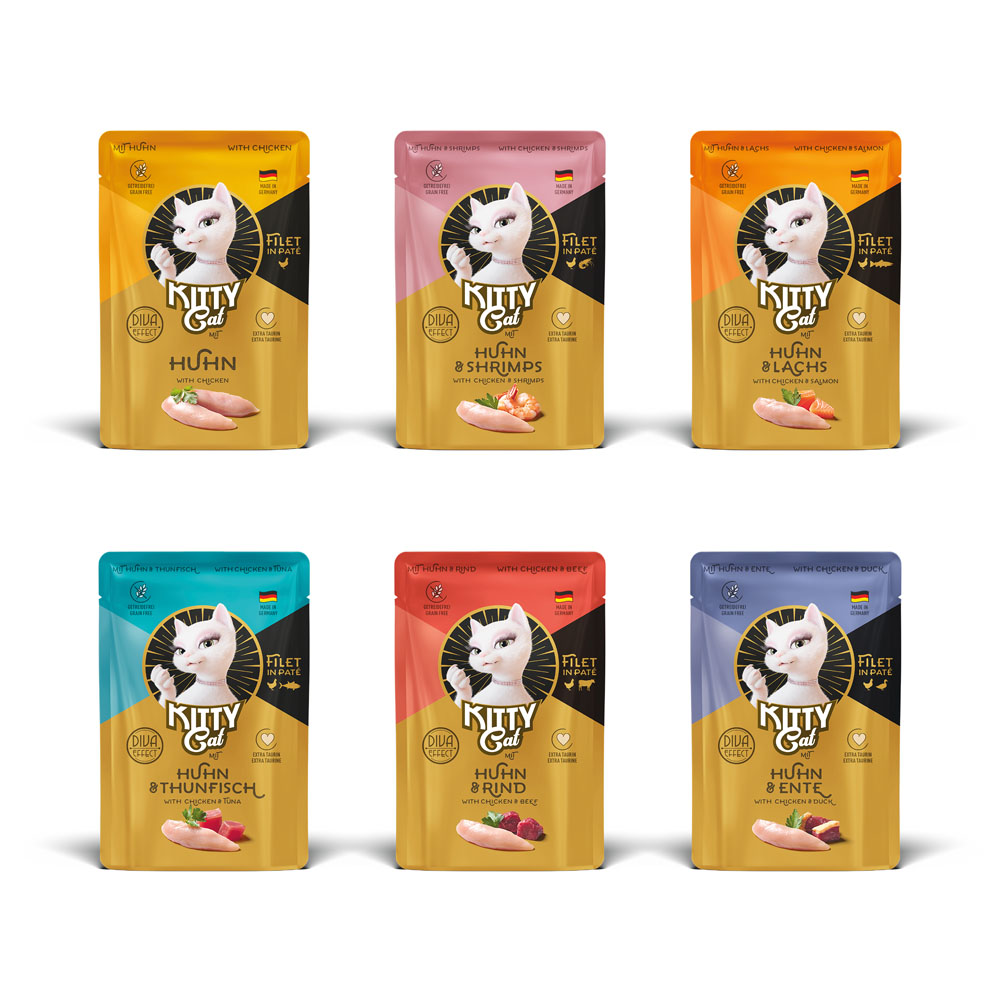 Kitty Cat 24x85g  Filet in Paté Kip Variaties (6 smaken) nat kattenvoer
