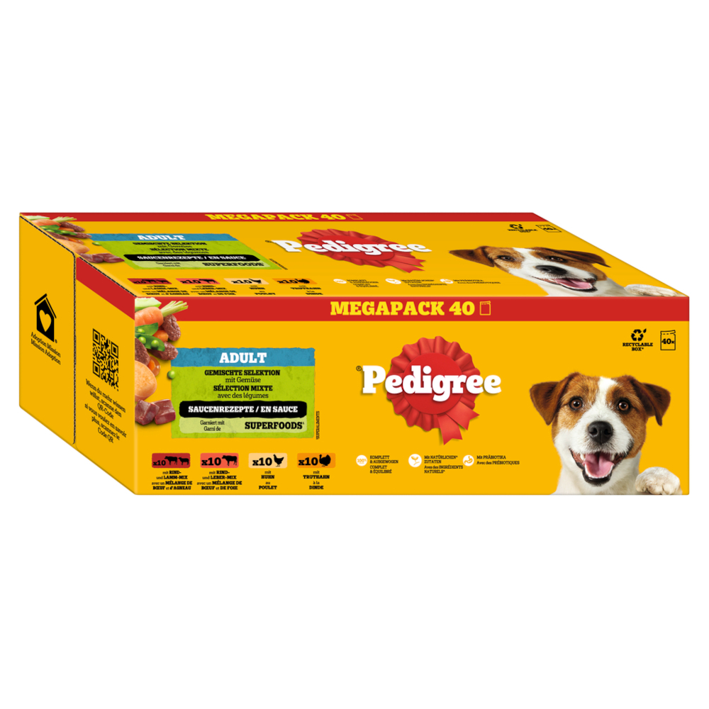 Pedigree Multipack portiezakjes gemengde selectie in saus 4 soorten 40x100g - Gemengde selectie in saus (4 varianten)