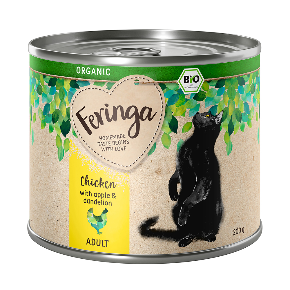 Feringa 6x200g Organic Adult Kip met Appel en Paardenbloem Kattenvoer nat