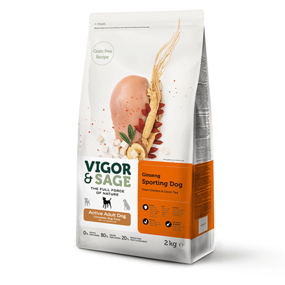 Vigor&Sage 4x  Hondenvoer Sport en Actief Ginseng 2 kg