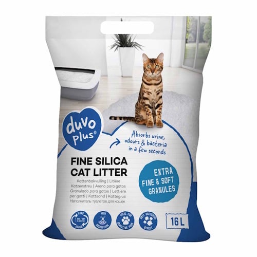 Duvo+ Premium fijne Silica kattenbakvulling 16L - 0,5-2MM