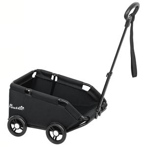 PawHut hondenwagen, inklapbare hondenbuggy voor dwerghonden tot 4 kg, opvouwbare kattenbuggy met duwstang, wasbaar kussen, veiligheidslijnen, opbergzak, 4 wielen, Zwart