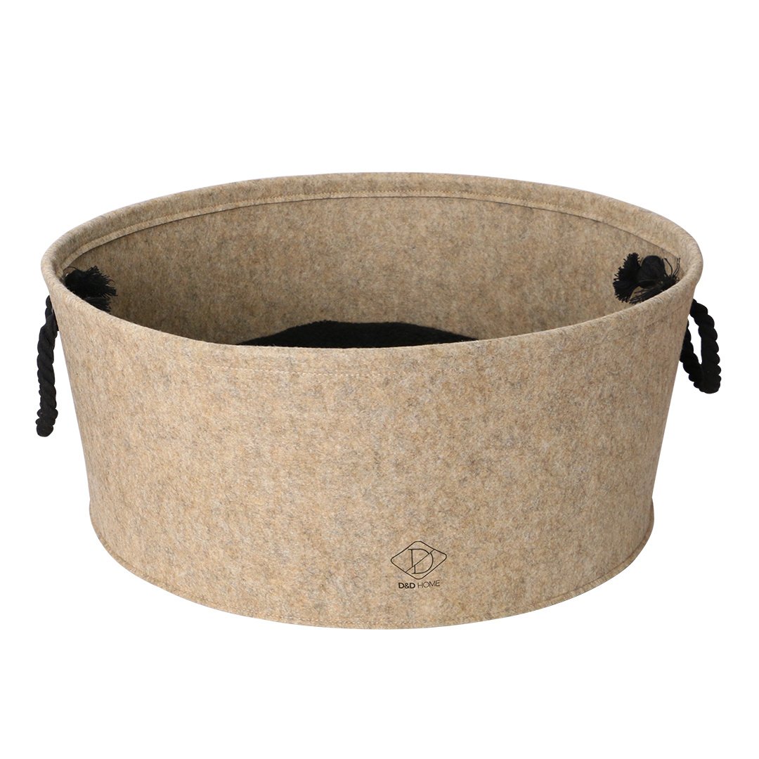 D&D Home Vilten kattenmand Felt Vat Beige – met zwart pluche kussen, in L en XL XL - 50x50x22cm