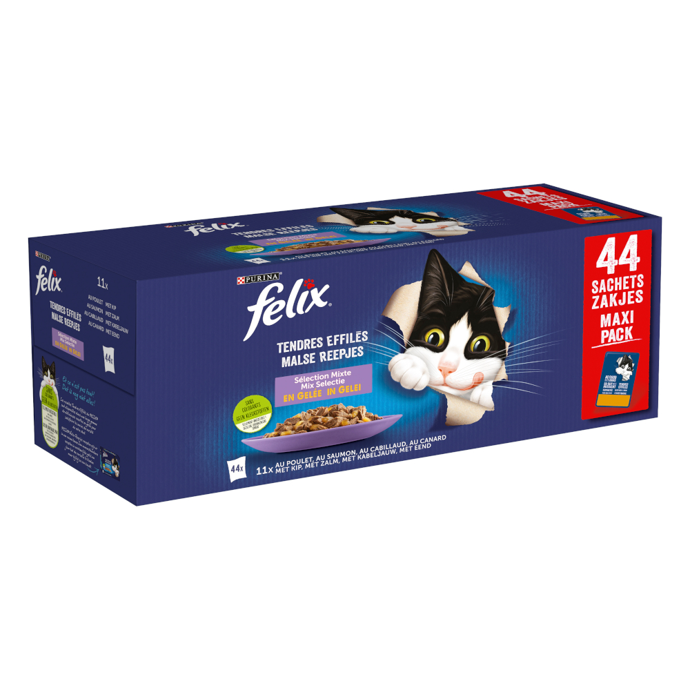 Felix Economy pack 88x85g  Zo goed als het eruitziet zakjes natvoer kip, zalm, kabeljauw, eend