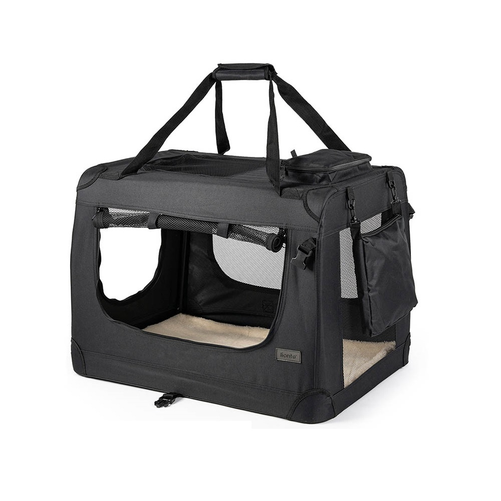 Lionto honden transportbox van textiel, zwart 52x70x50cm