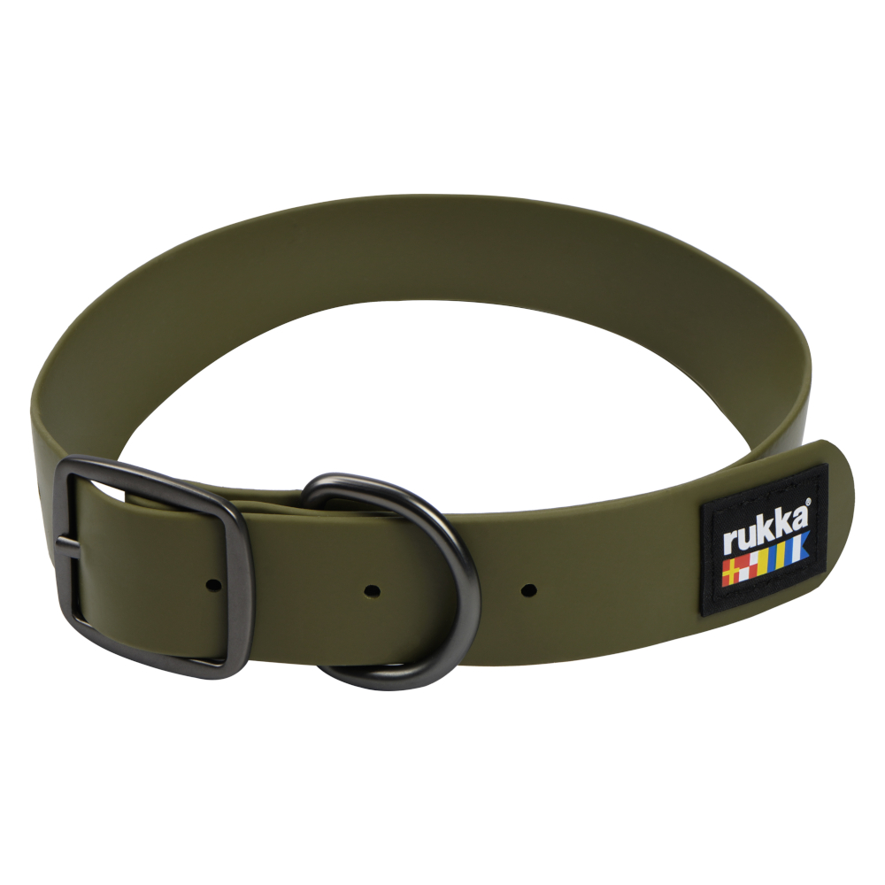 Rukka Pets Rukka Biodipro halsband, olijf maat M 35-45cm nekomtrek, 25mm brede hond