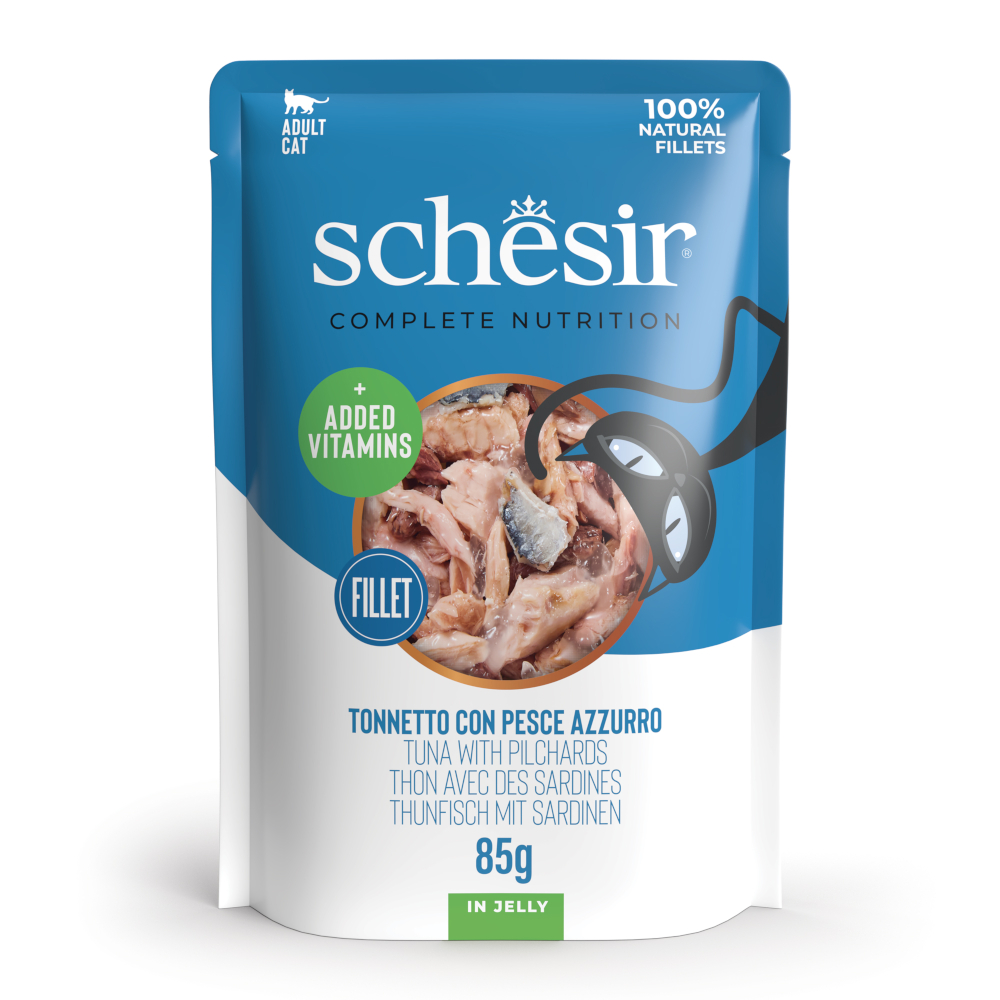 Schesir 6x85g Tonijn met sardines  Complete Nutrition in gelei natvoer voor katten