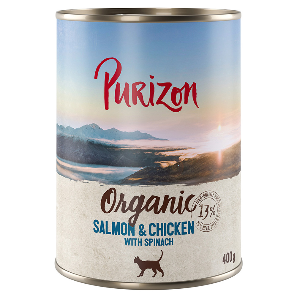 Purizon Dubbelpakket:  Organic 12 x 400 g - Zalm en kip met spinazie