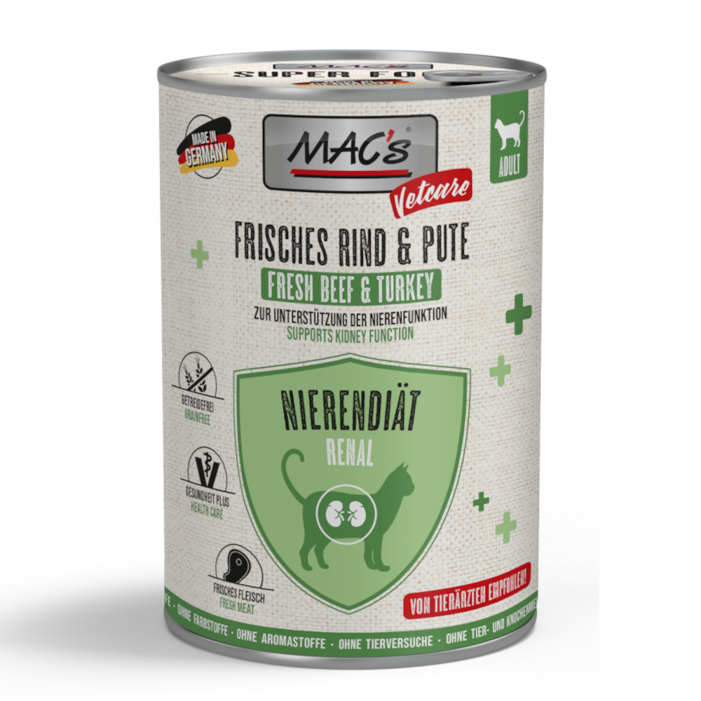 MAC's Vetcare Voordeelverpakking 24x 400g MAC's CAT Vetcare nierdieet rund & kalkoen natvoer voor katten