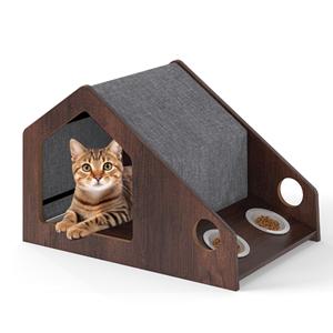 Costway Houten Kattenhuis voor Binnen Multifunctioneel Kattenhuismeubilair