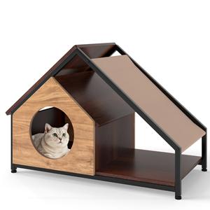 Costway Kattenboomhuis voor Binnen Kattenhuis met Veranda Kattenvilla in Industri&euml;le Stijl