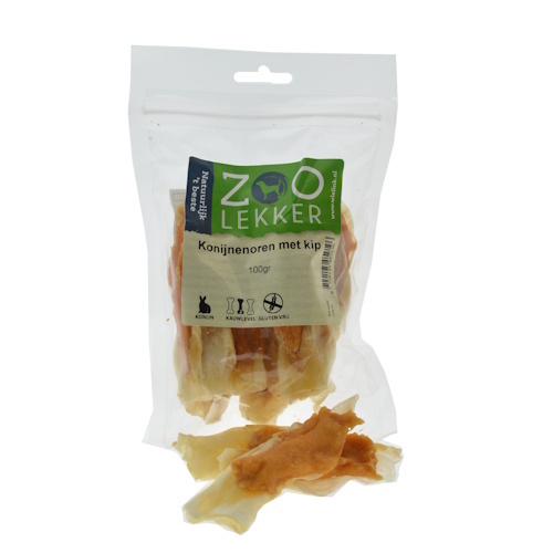 Zoolekker Konijnenoren met kip - gezonde hondensnack in 100 g en 400 g verpakkingen 100 Gram