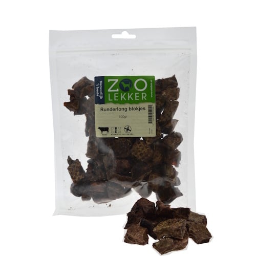 Zoolekker Runderlong blokjes 100 gram - 100% natuurlijke hondensnack, glutenvrij en licht verteerbaar