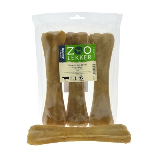 Zoolekker Geperst Bot hondensnack van buffelhuid 20 cm - natuurlijke kauwsnack 150-160 g per stuk, verpakt per 3