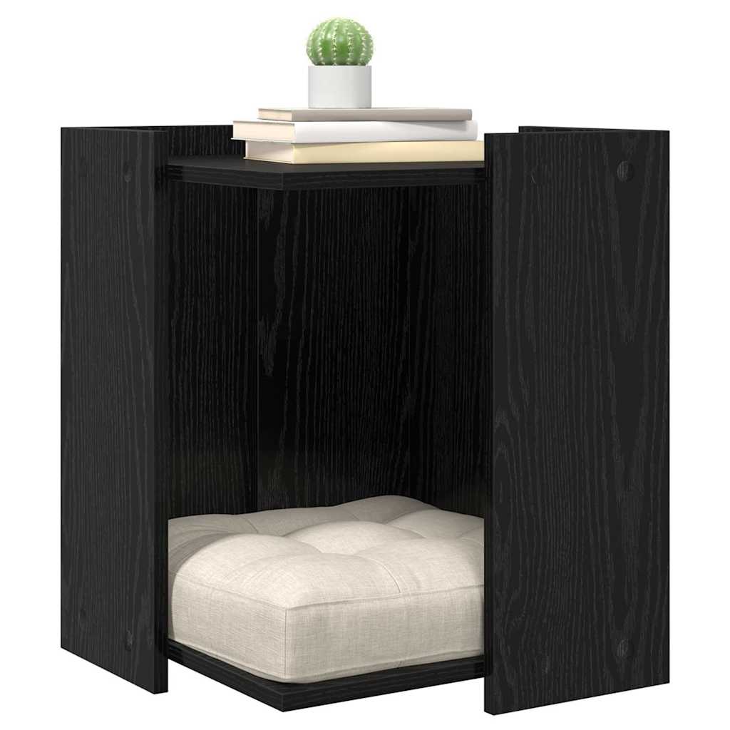 vidaXL Kattenbak Omheining Zwart Eiken 42 x 42 x 51 cm Bewerkt hout