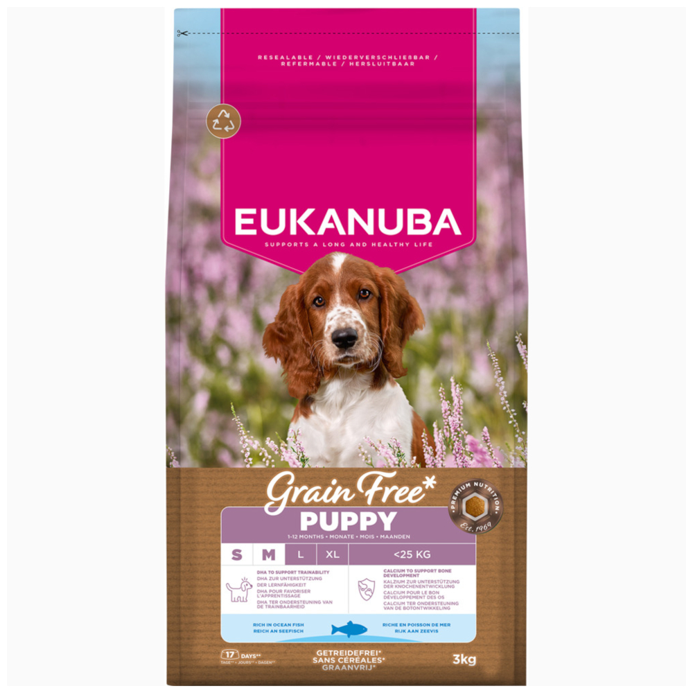 Eukanuba Voordeelpakket: 2x3kg  Grain Free Puppy Klein & Middelgroot Ras Zeevis Hondenvoer droog