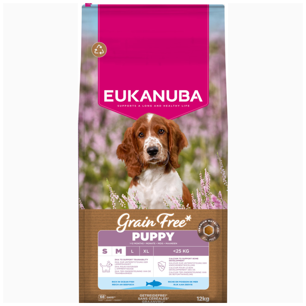 Eukanuba Voordeelpakket: 2x12kg  Grain Free Puppy Klein & Middelgroot Ras Zeevis Hondenvoer droog