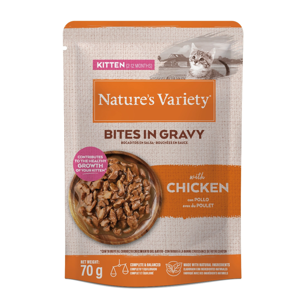 Nature’s Variety 28x70g Kip Nature's Variety Kitten Bites in Saus natvoer voor katten