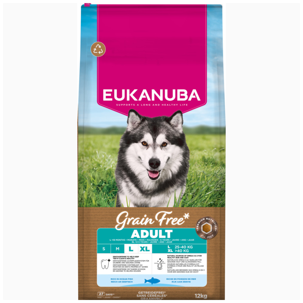 Eukanuba 12kg  Grain Free Adult Large & Giant Breed Zeevis Hondenvoer droog