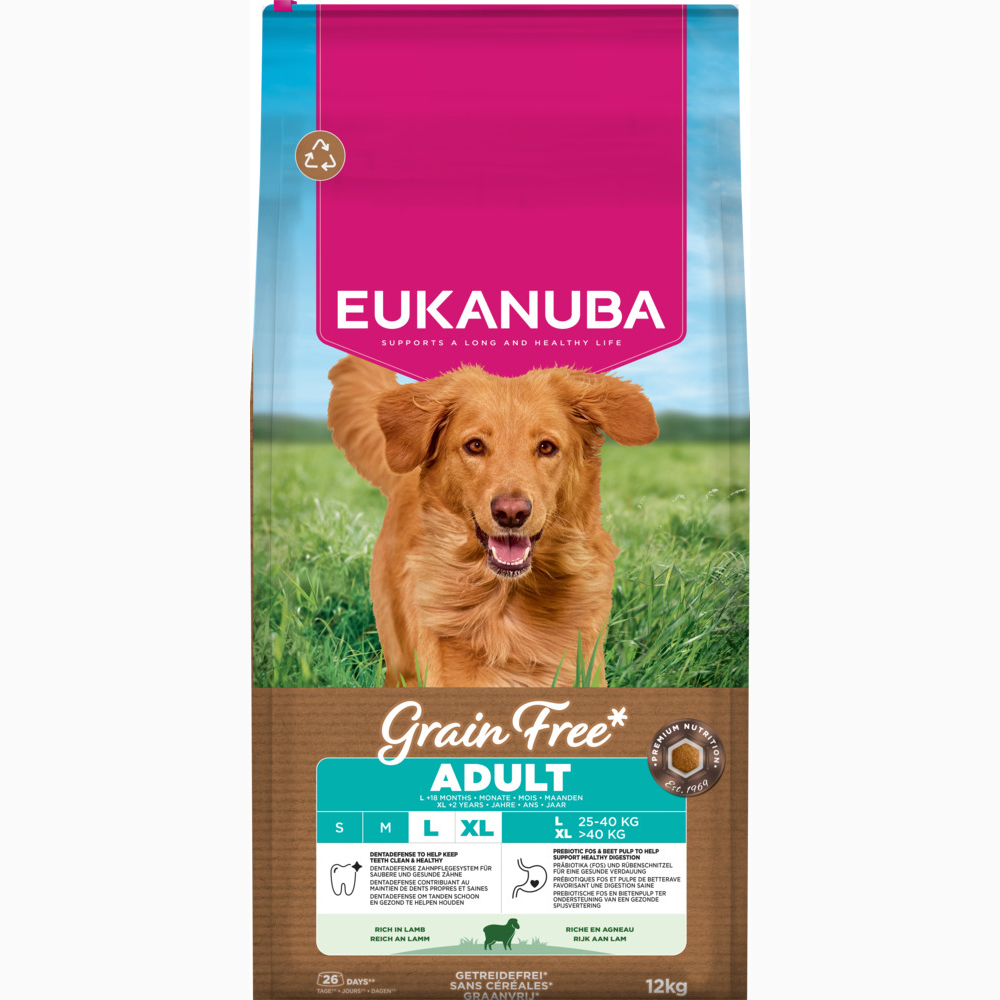 Eukanuba Grain Free Adult Large Dogs Lam - Dubbelpak: 2 x 12 kg