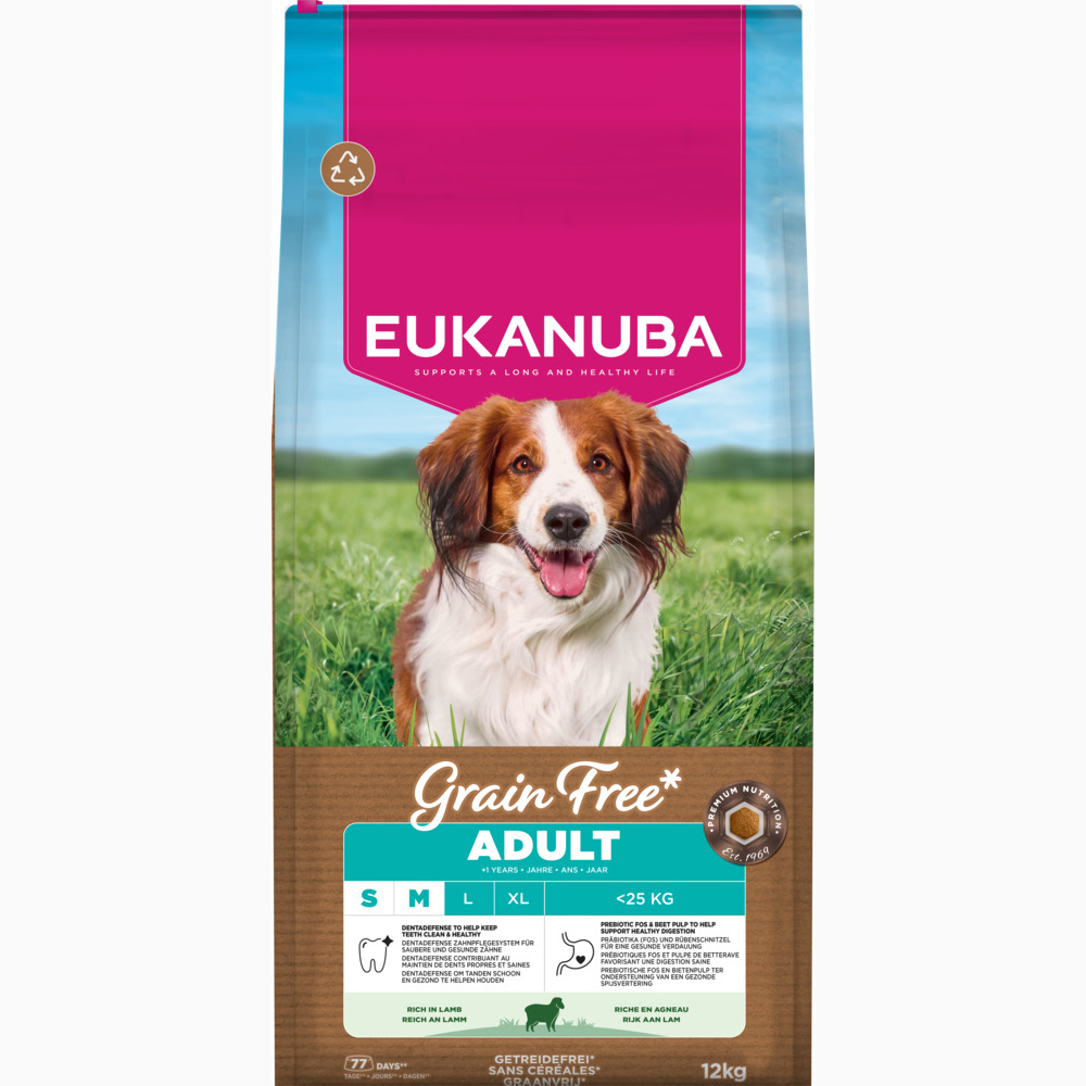 Eukanuba Grain Free Adult Small & Medium Breed Lam - Dubbelpak: 2 x 12 kg