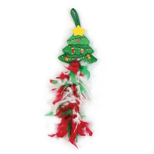 Happy Pet Katten deurhanger kerstboom met veren voor actief binnenspel 58.5 cm