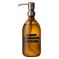 Wellmark Handzeep bruin glas messing pomp 1000ml tekst MAY ALL YOUR TROUBLES BE BUBBLES 8720165018017