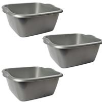 Hega Hogar 3x Rechthoekige afwasteilen/afwasbakken zilver 10 liter x x 16 cm -