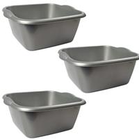 Hega Hogar 3x Rechthoekige afwasteilen/afwasbakken zilver 3 liter 25 x 10 cm -