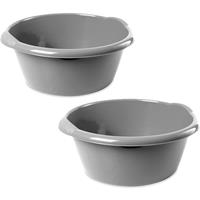 Hega Hogar 2x Ronde afwasteilen/afwasbakken zilver 3 liter 25 x 11 cm -