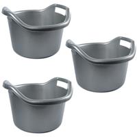 Hega Hogar 5x Schoonmaakemmers afwasteilen met hengsels 6 liter zilver 29 x 19 cm -