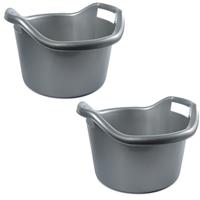 Hega Hogar 2x Schoonmaakemmers afwasteilen met hengsels 6 liter zilver 29 x 19 cm -