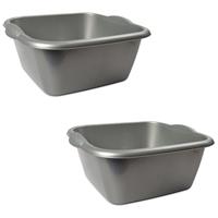 Hega Hogar 2x Rechthoekige afwasteilen/afwasbakken zilver 6 liter 32 x 13 cm -