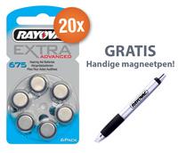 Rayovac Voordeelpak  gehoorapparaat batterijen - Type 675 (blauw) - 20 x 6 stuks + gratis magnetische batterijpen