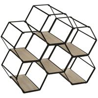 Atmosphera Metalen hexagon flessenrek/wijnrek voor 6 flessen 26 x 15 x 29,5 cm zwart - Wijnrekken