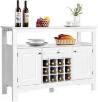 costway Modern Eetkamer Buffet met Kruisvormig Wijnrek Open Plank 2 Kasten & Lade Wit