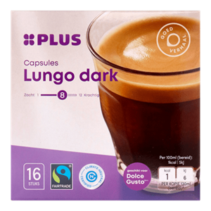 PLUS Koffiecapsules lungo dark fairtrade