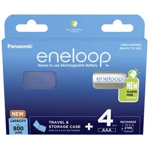 Panasonic eneloop 4er Blister AAA Ni-MH Akkus 800 mAh wiederaufladbar + Batteriebox zur Aufbewahrung von AA & AAA Batterien im Set BK-4MCDEC4BE