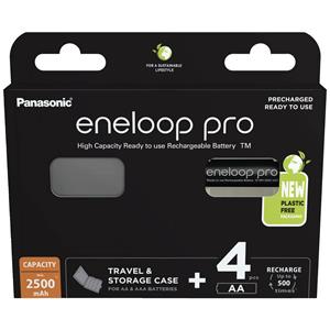 Panasonic eneloop pro 4er Blister AA Ni-MH Akkus 2500 mAh wiederaufladbar + Batteriebox zur Aufbewahrung von AA & AAA Batterien im Set BK-3HCDEC4BE