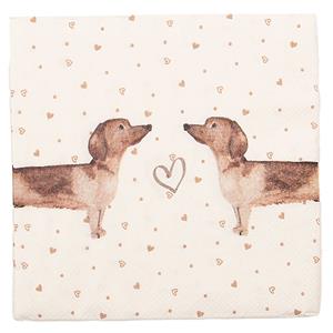 Clayre & Eef Servetten 33*33 Cm (20) Beige Bruin Papier Vierkant Teckels Servetten Papieren Beige Servetten Papieren