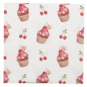 Clayre & Eef Servetten 33*33 Cm (20) Beige Rood Papier Vierkant Cupcakes Servetten Papieren Beige Servetten Papieren