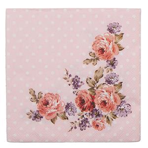 Clayre & Eef Servetten 33*33 Cm (20) Roze Papier Vierkant Bloemen Servetten Papieren Roze Servetten Papieren