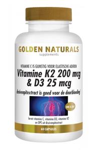 Golden Naturals Vitamine k2 200 mcg & d3 25 mcg 60 Capsules