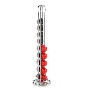 Kinvara Koffie cup/capsule houder/dispenser - metaal - zilver - voor 20 cups - D10 x H38 cm -