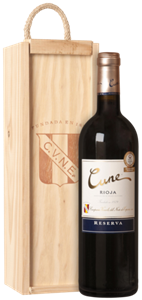 Cune Rioja Reserva met Houten Kist 75CL