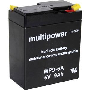 Multipower MP9-6A Loodaccu 6 V 9 Ah Loodvlies (AGM) (b x h x d) 97 x 118 x 56 mm Kabelschoen 4.8 mm Onderhoudsvrij, Geringe zelfontlading