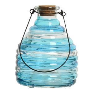 Decoris Wespenvanger/wespenval met hengsel - glas - blauw - D13 x H17 cm -