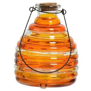 Decoris Wespenvanger/wespenval met hengsel - glas - oranje - D13 x H17 cm -