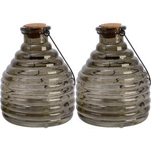 Decoris 2x stuks wespenvanger/wespenval met hengsel - glas - grijs - D13 x H17 cm -